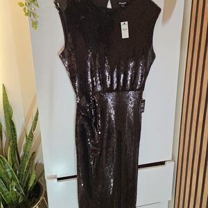 Express Brown Sequin Midi Dress